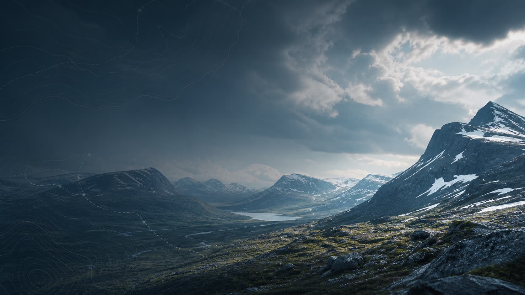 Svenskt högfjäll under dramatisk himmel
