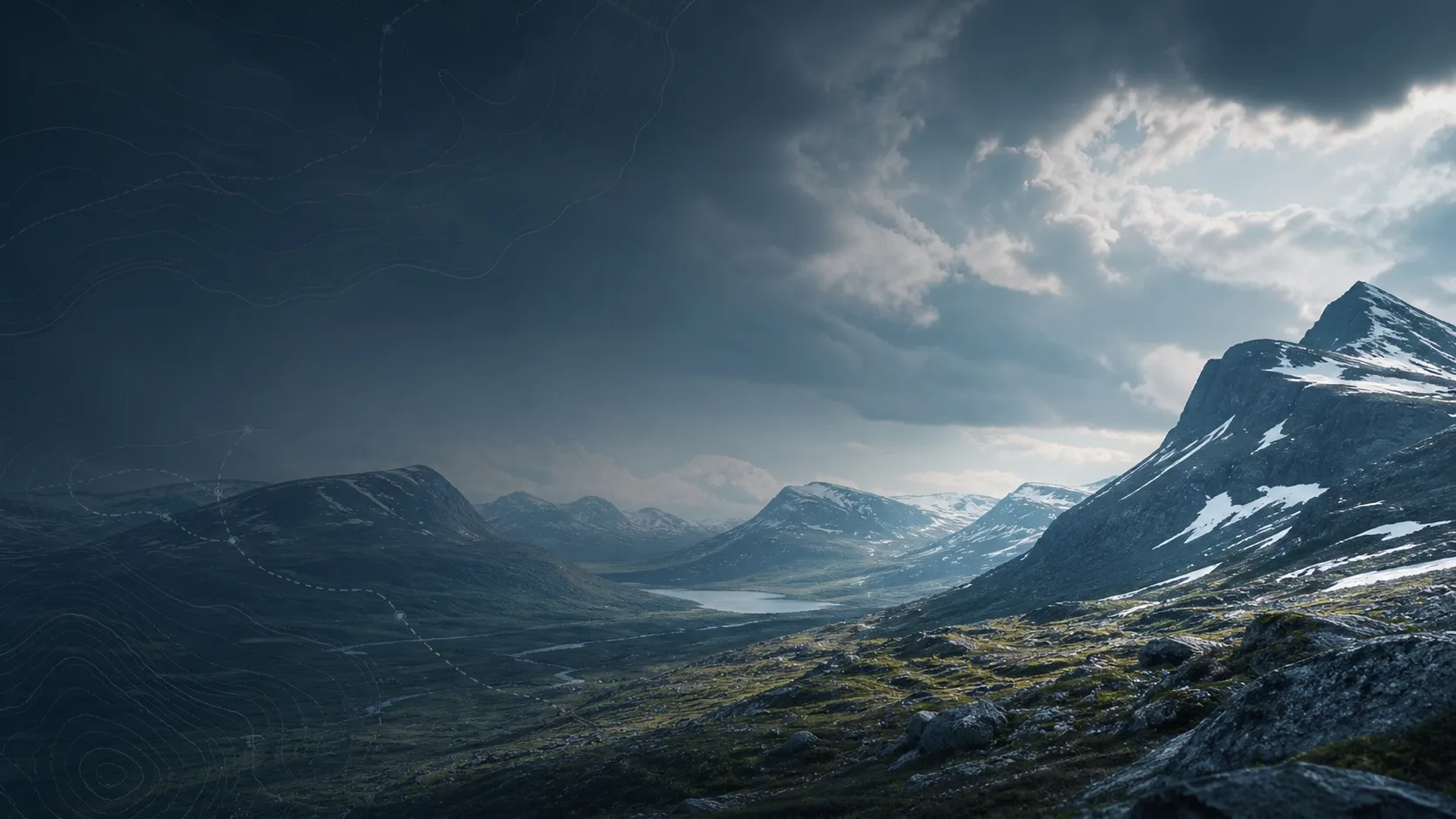 Svenskt högfjäll under dramatisk himmel